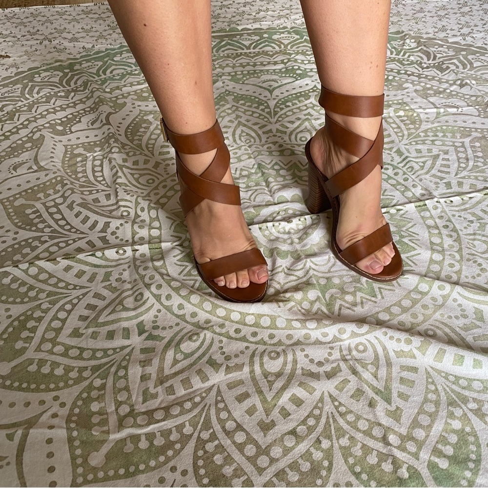 Brown strappy heels